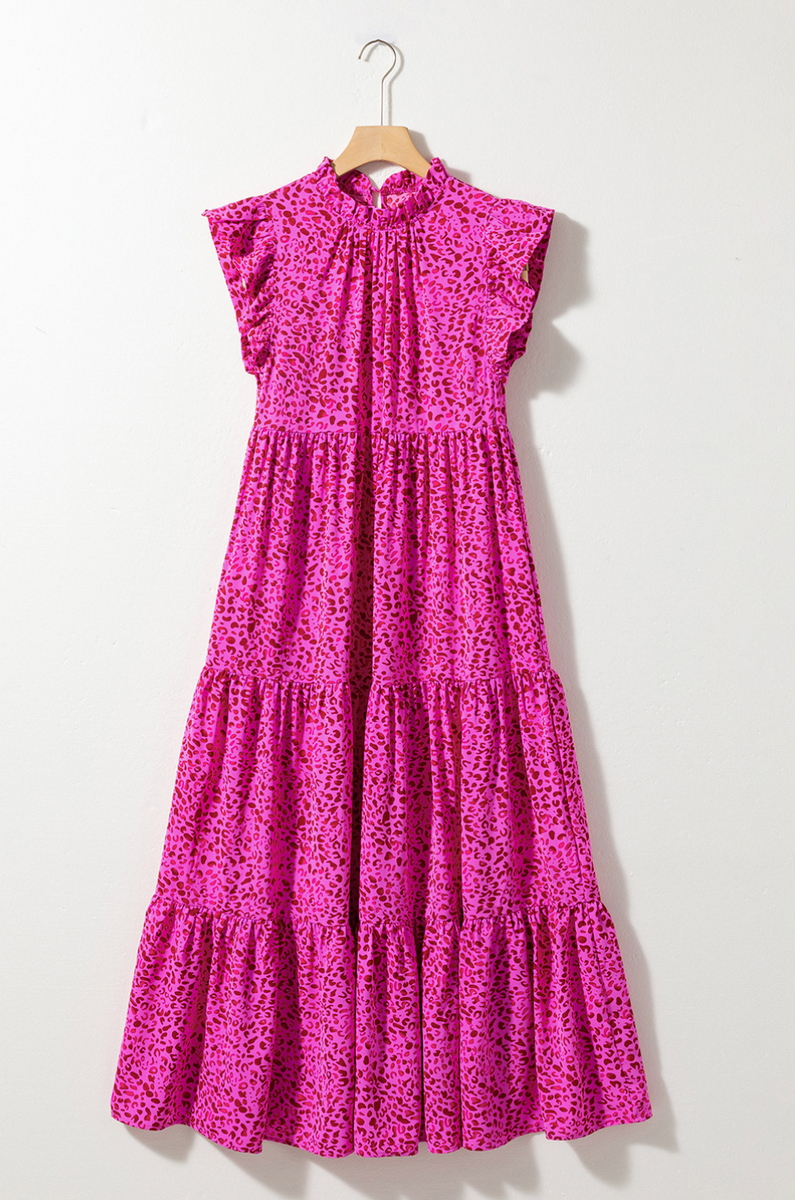 Rose Red Leopard Print Ruffled Trim Tiered Maxi Dress – SOUTHERNSASSAR