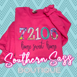 HOMETOWN ZIP CODE APPLIQUE SWEATSHIRT