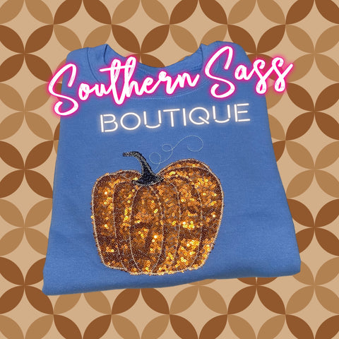 SEQUIN PUMPKIN APPLIQUE SWEATSHIRT