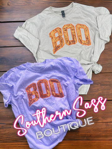 BOO ORANGE SEQUIN APPLIQUE TEE