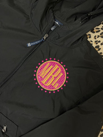 CIRCLE DOT SEQUIN MONOGRAM EMBROIDERED PATCH RAINJACKET