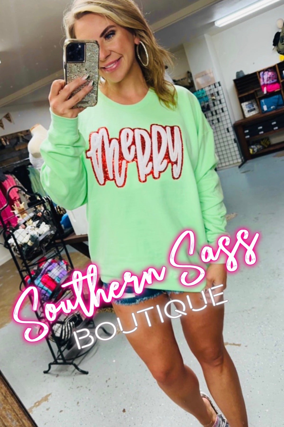 (Copy) SPARKLY MERRY DOUBLE APPLIQUE SEQUIN SWEATSHIRT