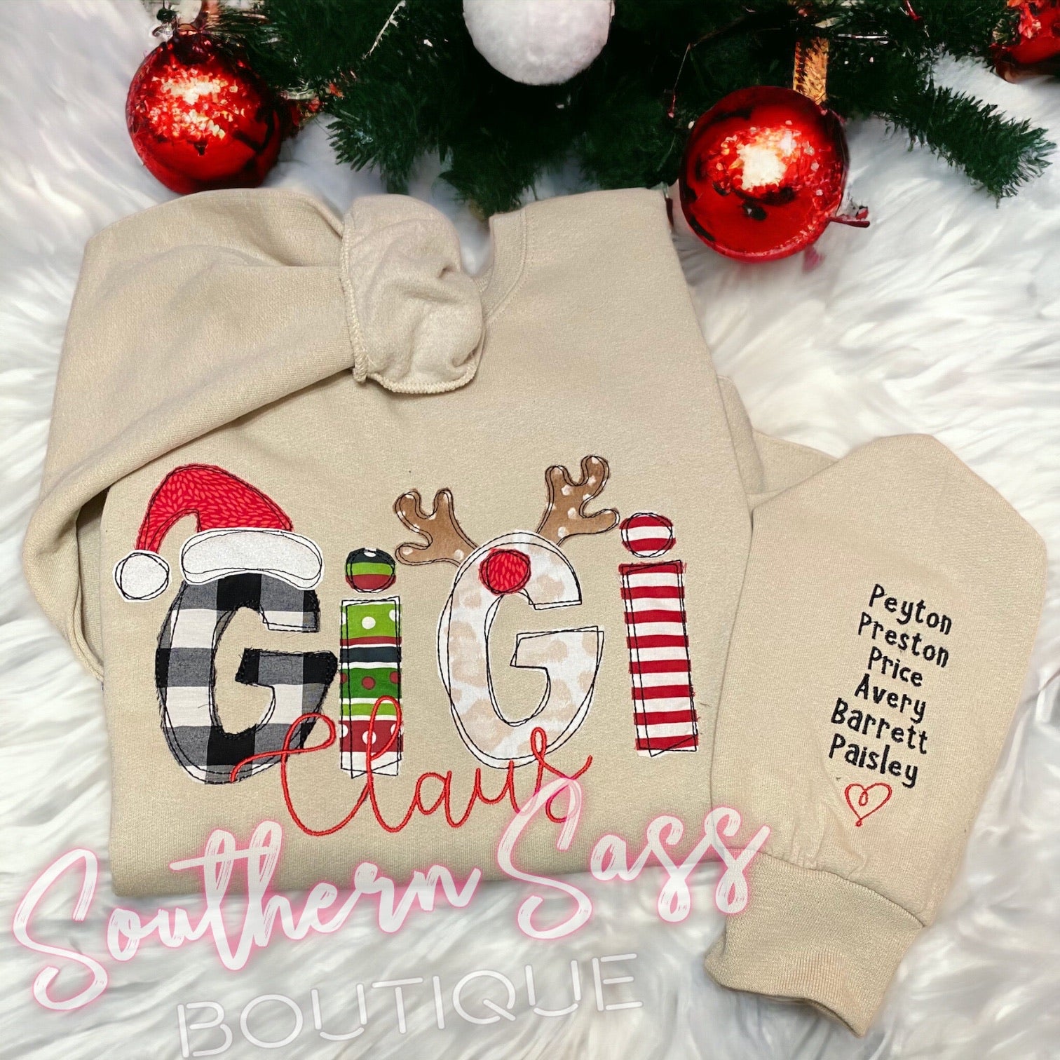 CUTIE CHRISTMAS CUSTOM NAME APPLIQUED SWEATSHIRTS