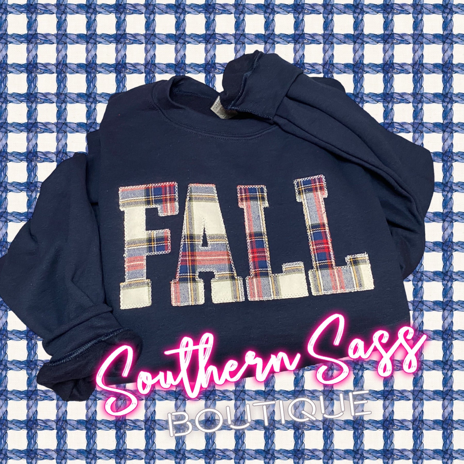 FALL PLAID APPLIQUE SWEATSHIRT