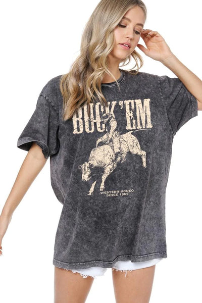 BUCK 'EM ACID WASH GRAPHIC TEE