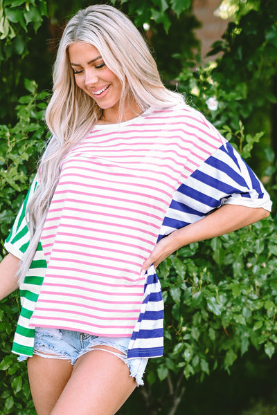 Multicolour Colorblock Patchwork Baggy T Shirt