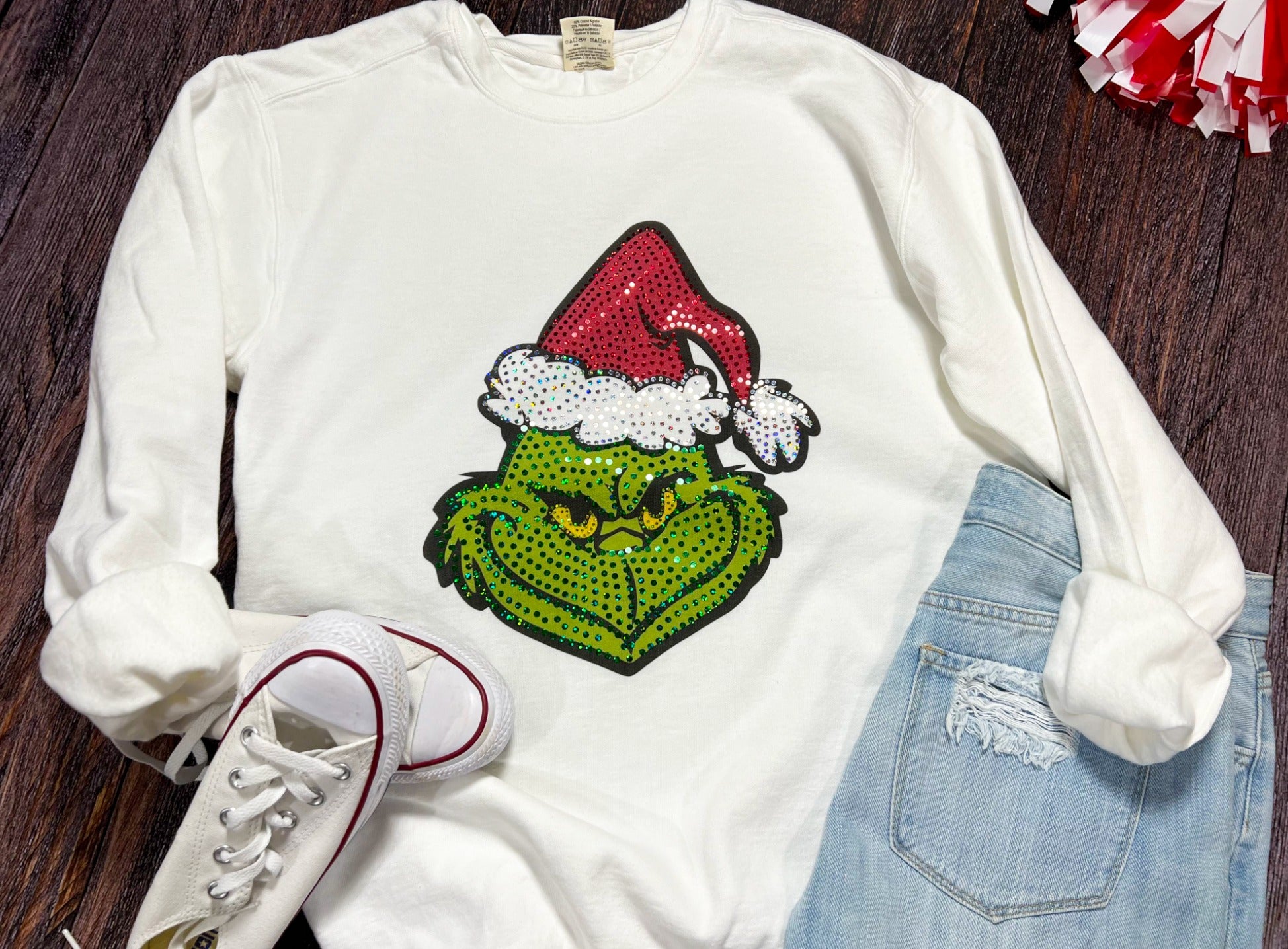 GRINCH FACE SPANGLED SWEATSHIRT