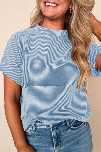 Corded Knit Mock Neck T Shirt