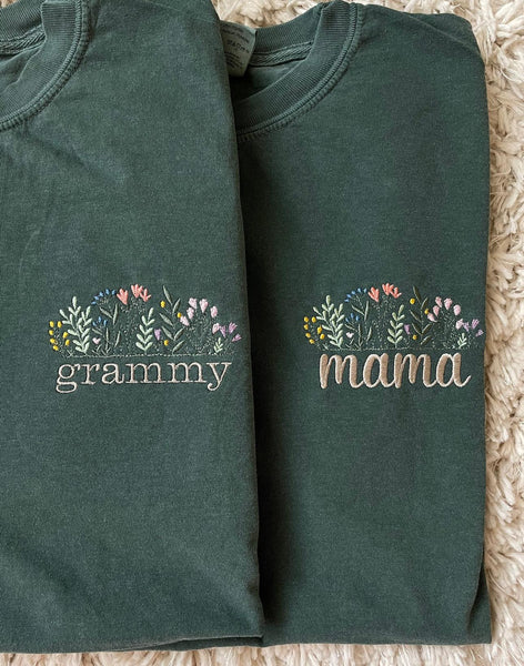 WILD FLOWER CUSTOM NAME EMBROIDERED TSHIRT