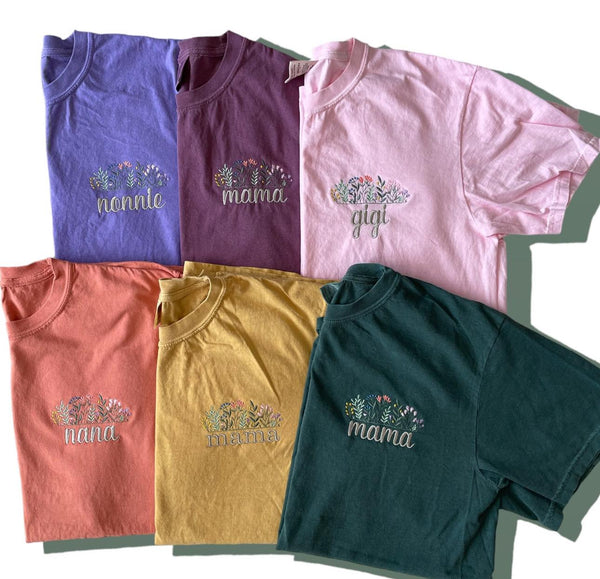 WILD FLOWER CUSTOM NAME EMBROIDERED TSHIRT