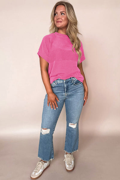 Corded Knit Mock Neck T Shirt