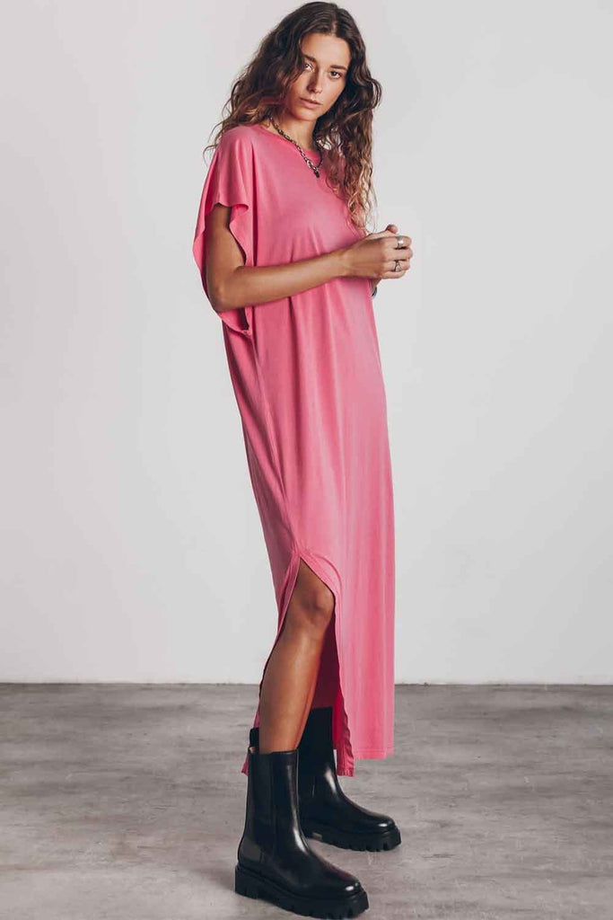 pink t shirt maxi dress MAXI T-SHIRT DRESS (ROSE) Rose / L