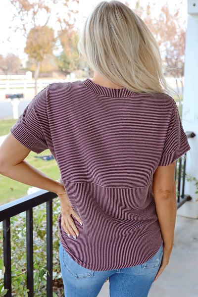 Corded Knit Mock Neck T Shirt