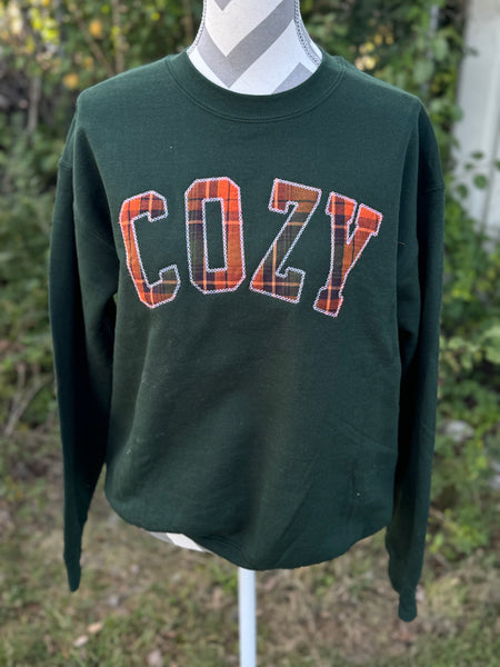 COZY ORANGE PLAID EMBROIDERED SWEATSHIRT