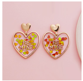 BE MINE Message Glittered Enamel Heart Dangle Earrings