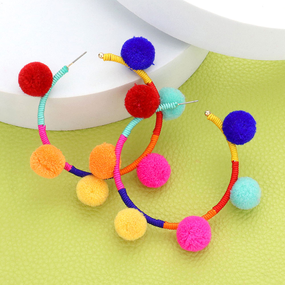 POM POM HOOP EARRINGS