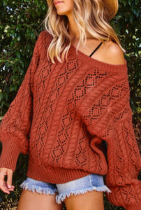 ORANGE EXQUISITE KNITTED DROP SHOULDER PUFF SLEEVE SWEATER