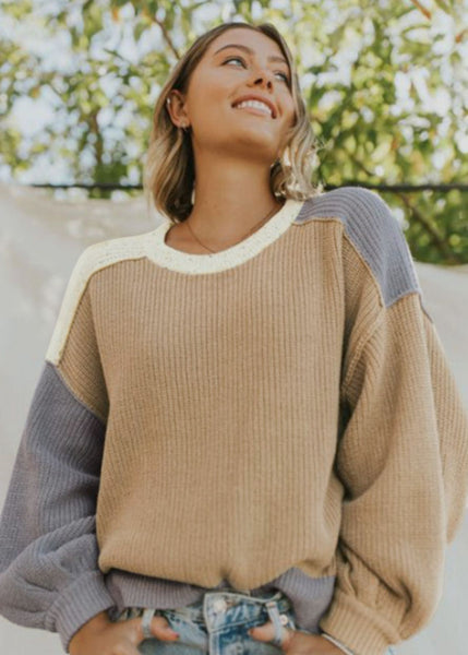 MULTICOLOR COLOR BLOCK PATCHWORK BAGGY SWEATER
