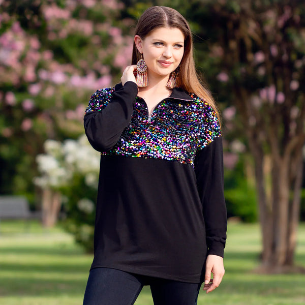 Sequin Pull Over with Zipper