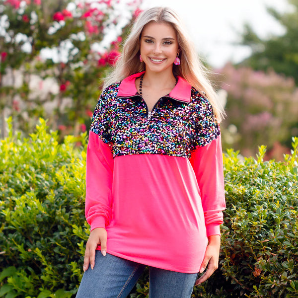 Sequin Pull Over with Zipper