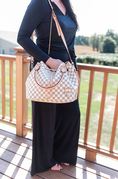 DRAWSTRING BUCKET BAG - CHECKERED