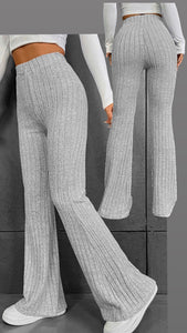 GREY HIGH WAISTED RIBBED FLARE PANTS