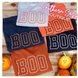 BOO VARSITY OUTLINE EMBROIDERED SWEATSHIRT