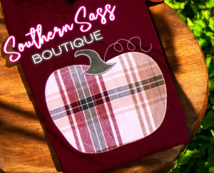 PLAID APPLIQUE EMBROIDERED SWEATSHIRT