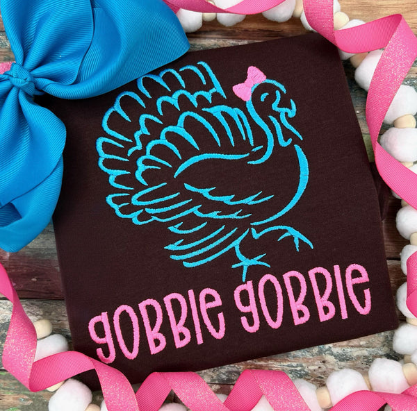 Girl or boy satin embroidered turkey outline sweatshirt