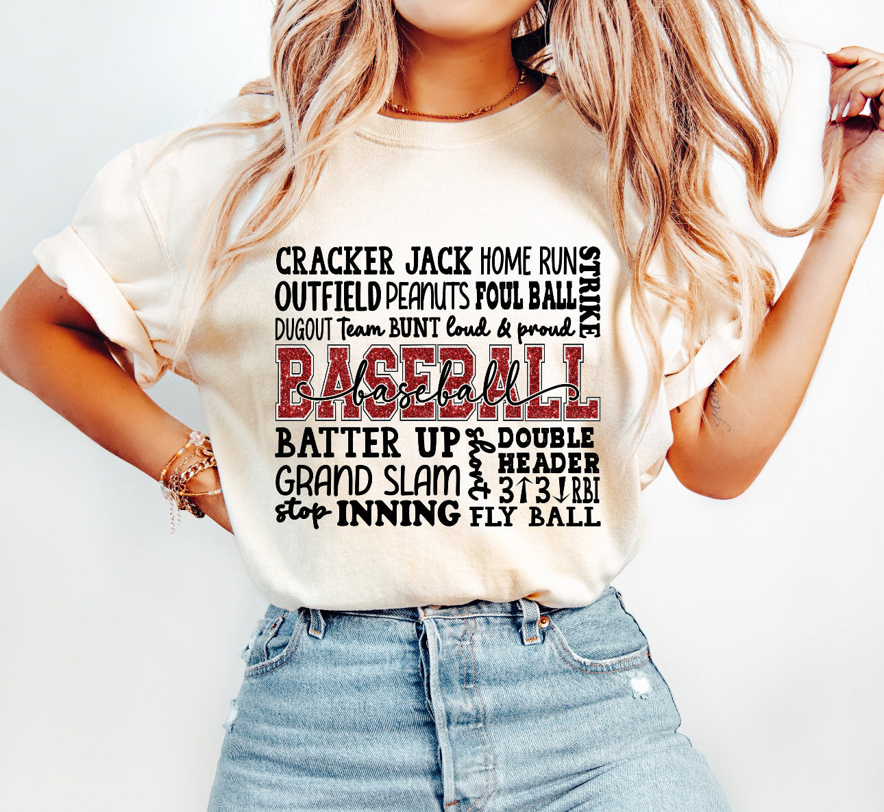 BASEBALL THEME WORDS GRAPHIC TEE