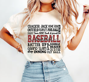 BASEBALL THEME WORDS GRAPHIC TEE