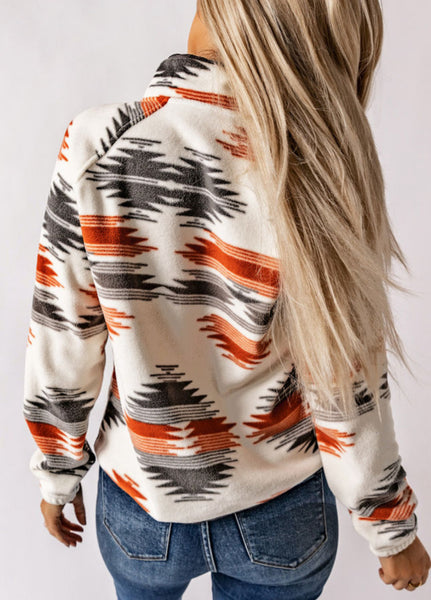 GREY WESTERN AZTEC SNAP BUTTONED FLEECE JACKET
