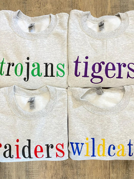 Dual color lowercase mascot embroidered sweatshirt