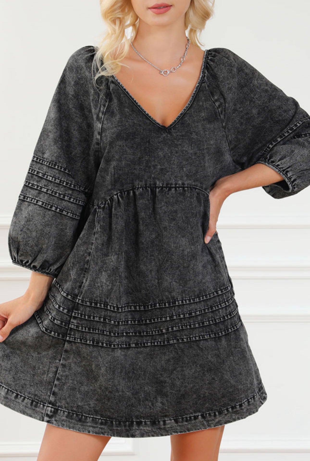 black denim dress with puff sleeves KDF Summer Dress for Women Puff Sleeve Slim Fit Jean Dresses for Women 2025 Casual Black at Amazon Women's Clothing store