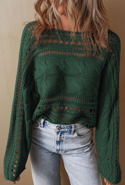 HOLLOW-OUT CABLE KNIT CROPPED SWEATER