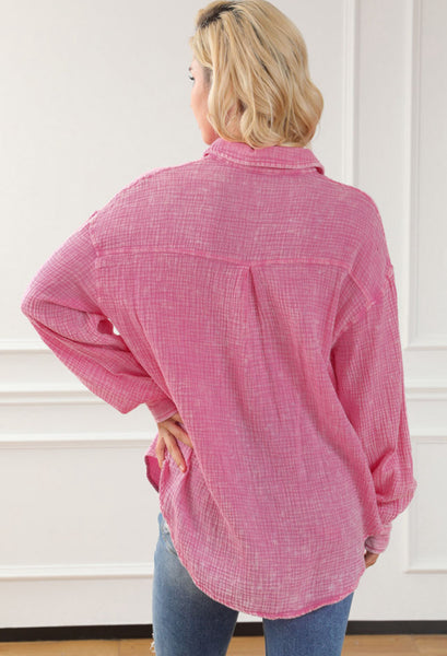 MINERAL WASH CRINKLE TEXTURED CHEST POCKETS SHIRT
