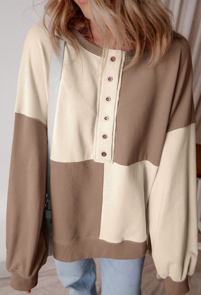 COLORBLOCK HENLEY HIGH LOW OVERSIZED SWEATSHIRT