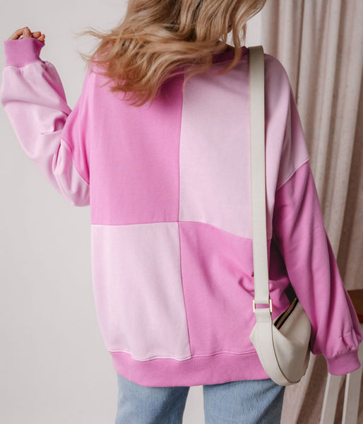 COLORBLOCK HENLEY HIGH LOW OVERSIZED SWEATSHIRT