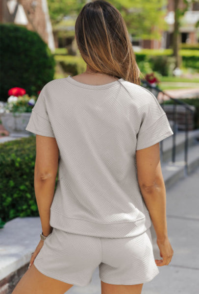 SOLID TEXTURED DRAWSTRING SHORT SETS