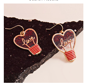 Red Glittered Enamel LOVE Message Heart Shaped Bulb Dangle Earrings