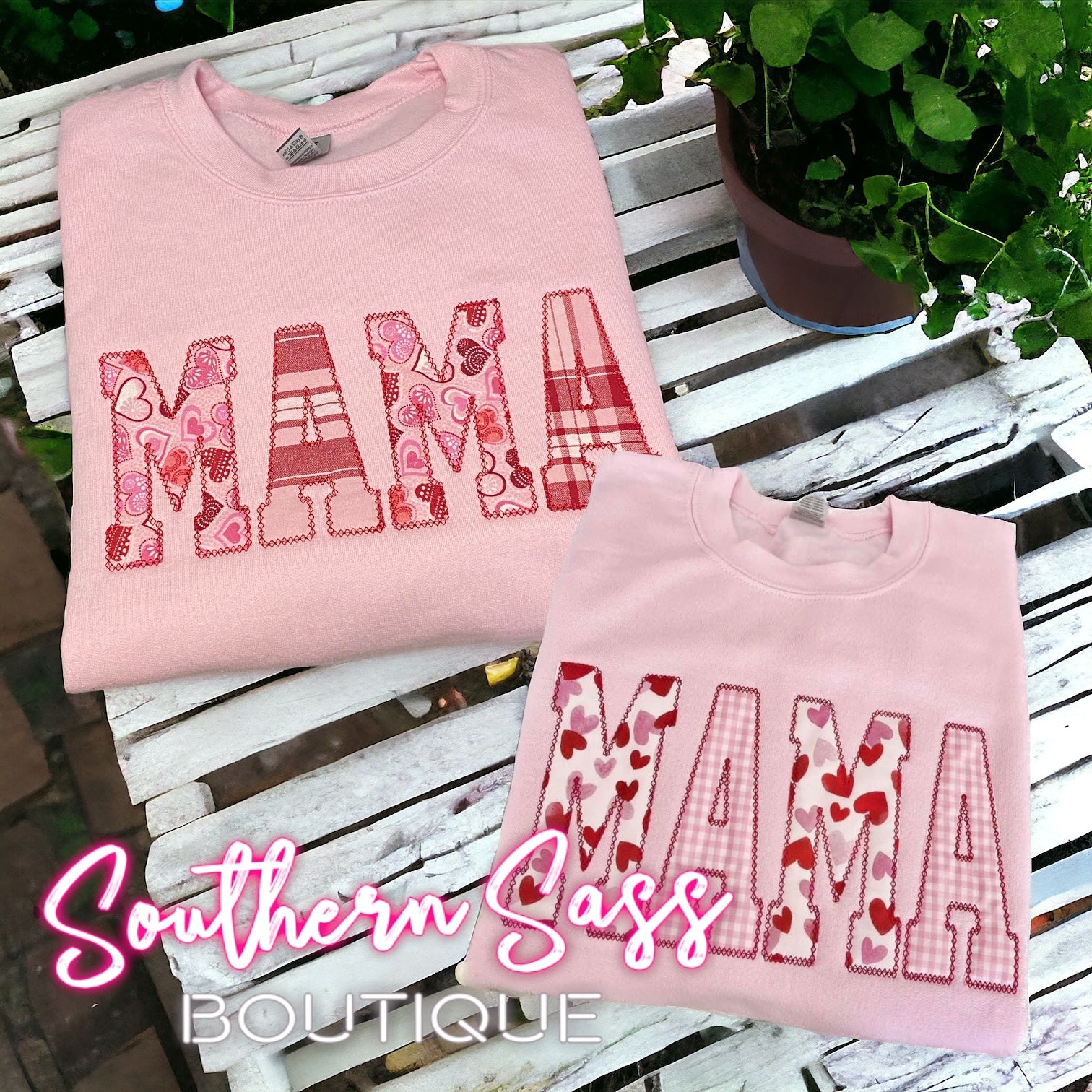 LIGHT PINK CUSTOM WORD WITH VALENTINE FABRIC SWEATSHIRT