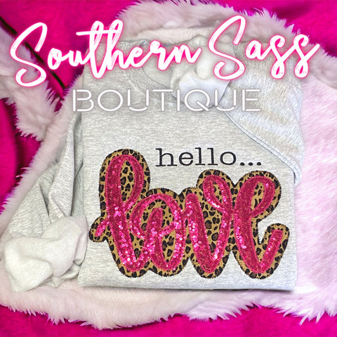 HELLO LOVE DOUBLE APPLIQUED SEQUIN SWEATSHIRT