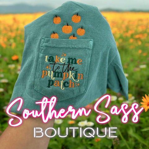 TAKE ME TO THE PUMPKIN PATCH EMBROIDERED TEE