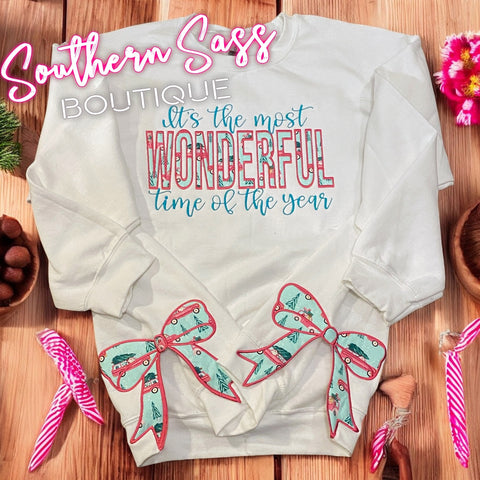 ITS THE MOST WONDERFUL TIME OF THE YEAR APPLIQUED SWEATSHIRT WITH SIDE BOWS