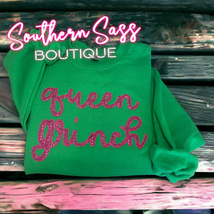 QUEEN GRINCH SEQUIN APPLIQUE SWEATSHIRT