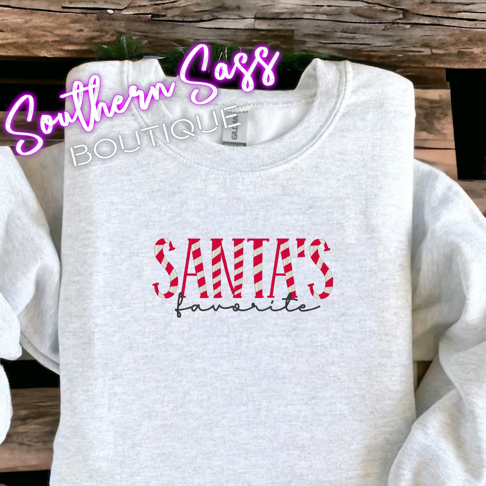 SANTAS FAVORITE EMBROIDERED SWEATSHIRT