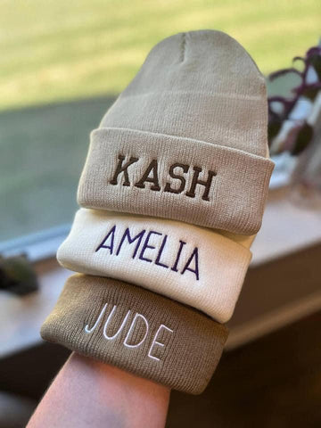 CUSTOMIZABLE NAME BEANIES ** FREE EMBROIDERY**