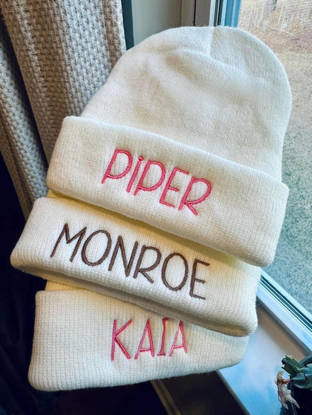 CUSTOMIZABLE NAME BEANIES ** FREE EMBROIDERY**