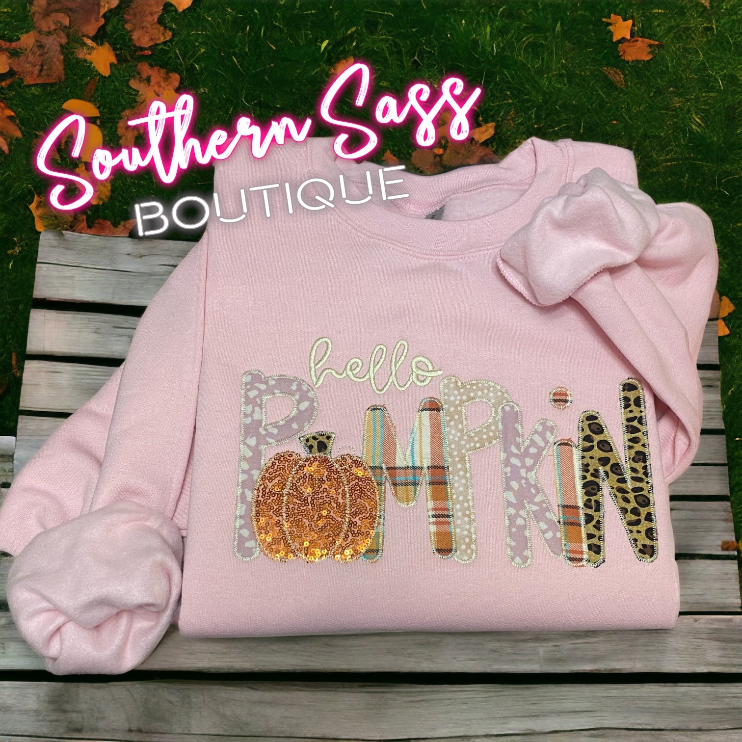 HELLO PUMPKIN SEQUIN APPLIQUE EMBROIDERED SWEATSHIRT