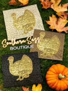 GOLD SEQUIN TURKEY APPLIQUE LEOPARD TSHIRTS